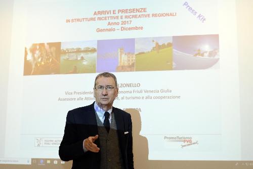 Sergio Bolzonello, Vicepresidente della Regione FVG, illustra i dati del turismo in regione nel 2017 e fa  il punto
sulle attività di promozione e comunicazione di PromoTurismoFVG - Ronchi dei Legionari 07/03/2018
